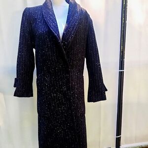 Vintage Black Tweed Wool Blend Lapel Collar Winter Trench Coat. Timeless